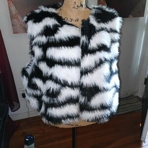 Black and White Faux Fur Vest